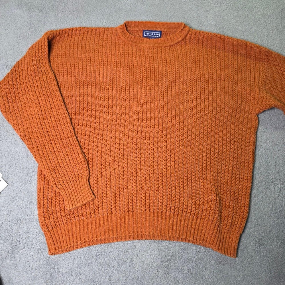 Savile Row Mens XL Sweater Burnt Orange Waffle Knit Ramie Cotton Pullover VTG